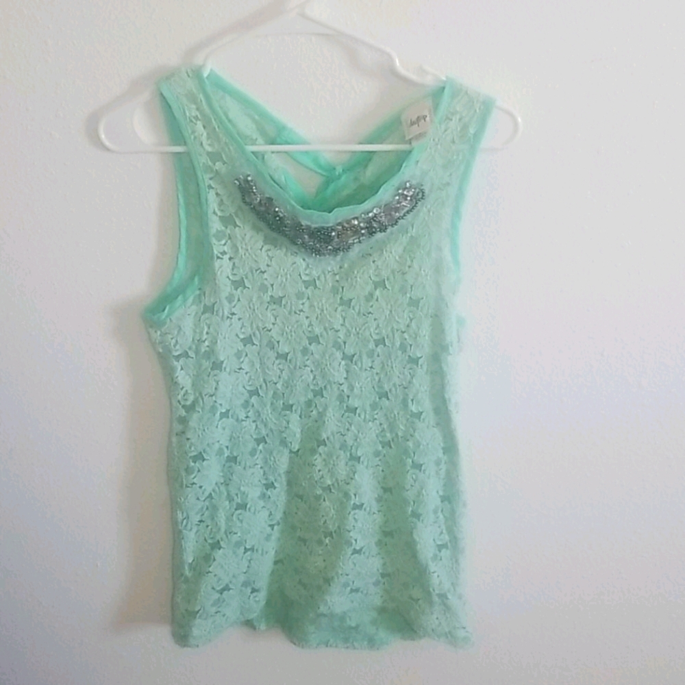 Rhinestone lace teal Daytrip Tank